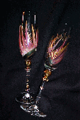 custom hand-painted champagne flutes with bird of paradise design