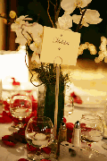 wedding floral centerpiece and table card
